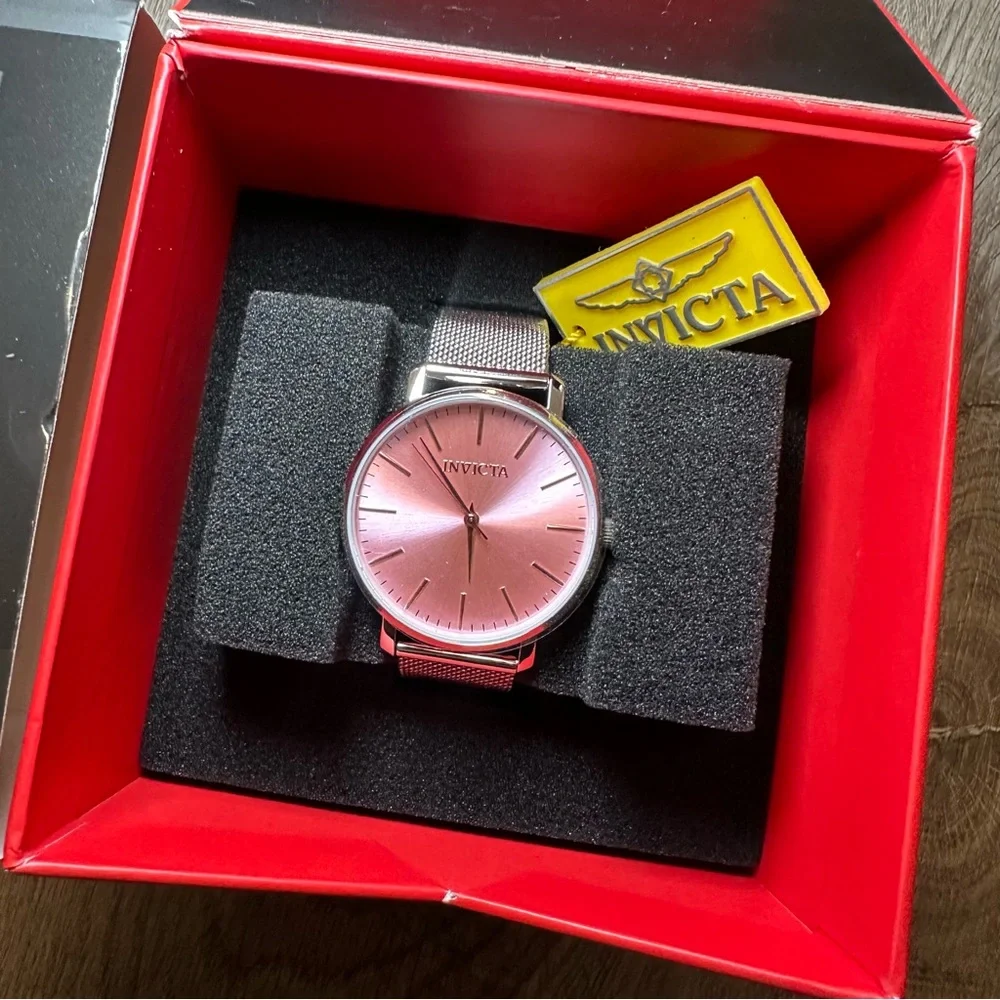 Invicta Angel Starlight 48843 Pink Dial Silver Mesh Watch 38mm NIB